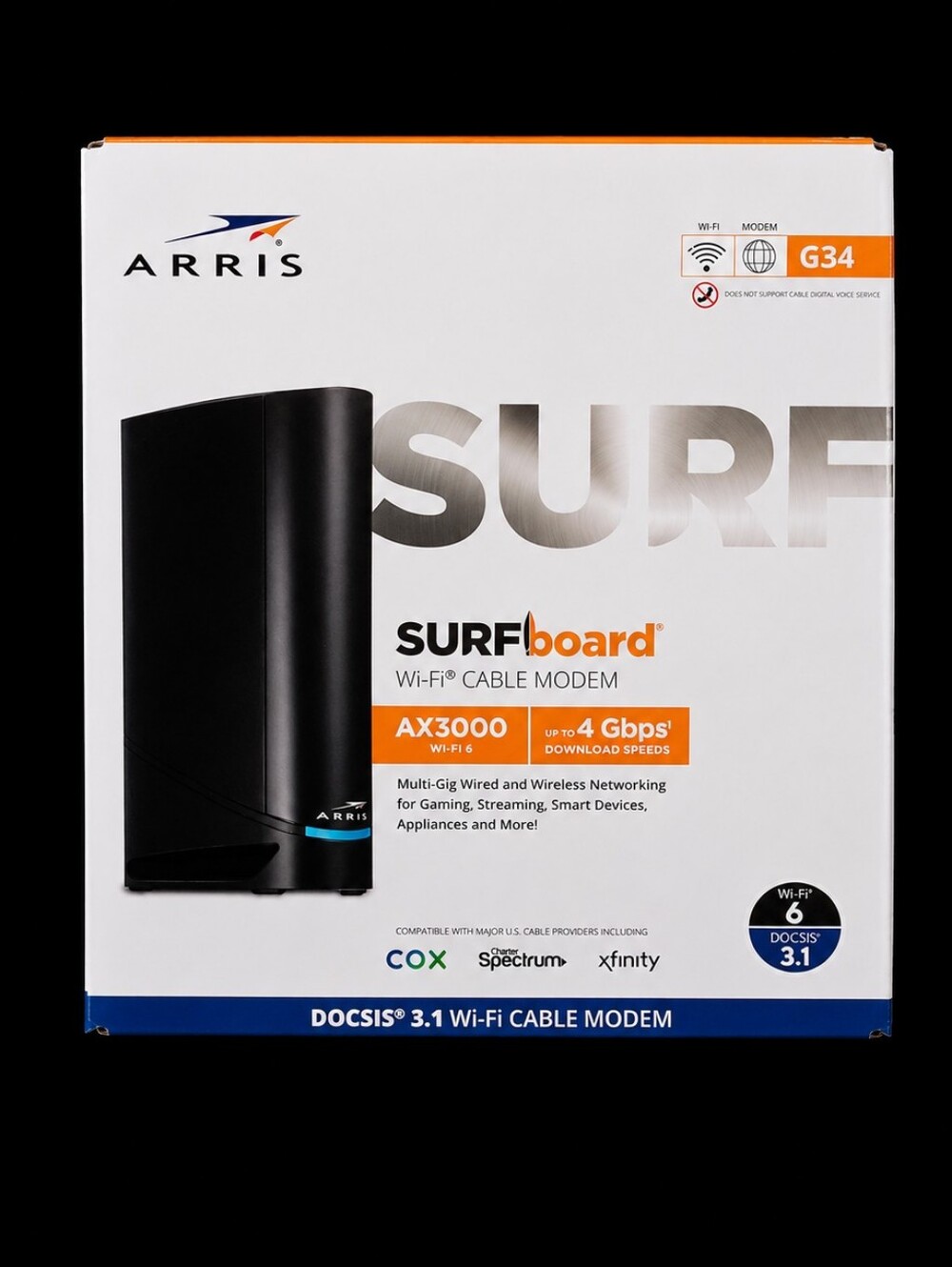 Sealed ARRIS SURFboard G34 DOCSIS 3.1 Wi-Fi 6 Cable Modem - Black